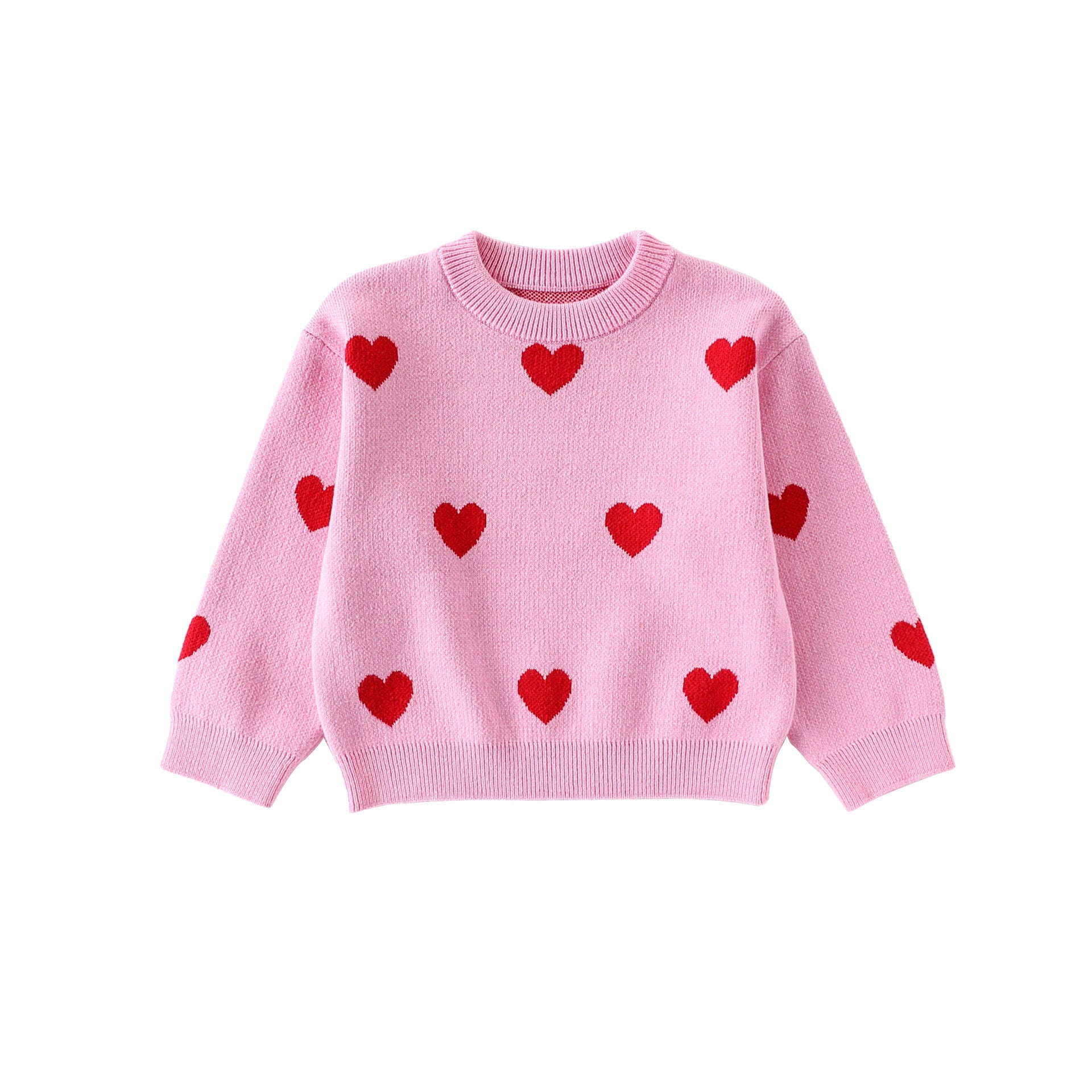 Autumn and Winter Arrival Baby Kids Girls Long Sleeves Hearts Pattern Crew Neck Sweater-3