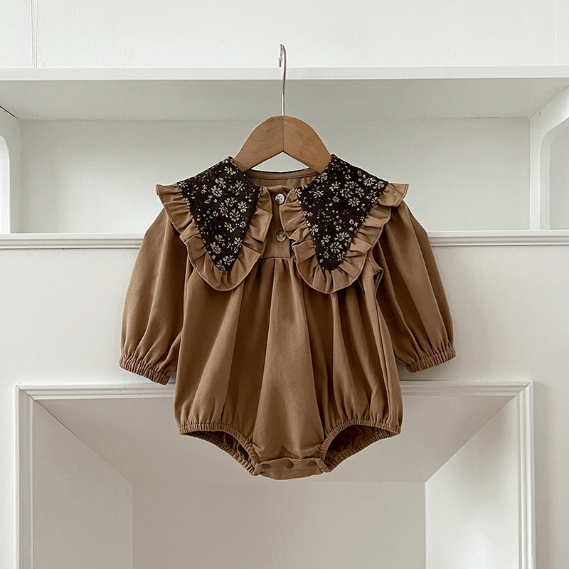 Arrival Autumn Vintage Flowers Pattern Embroidery Collar Baby Kids Girls Onesies and Dress – Princess Sister Matching Set-1