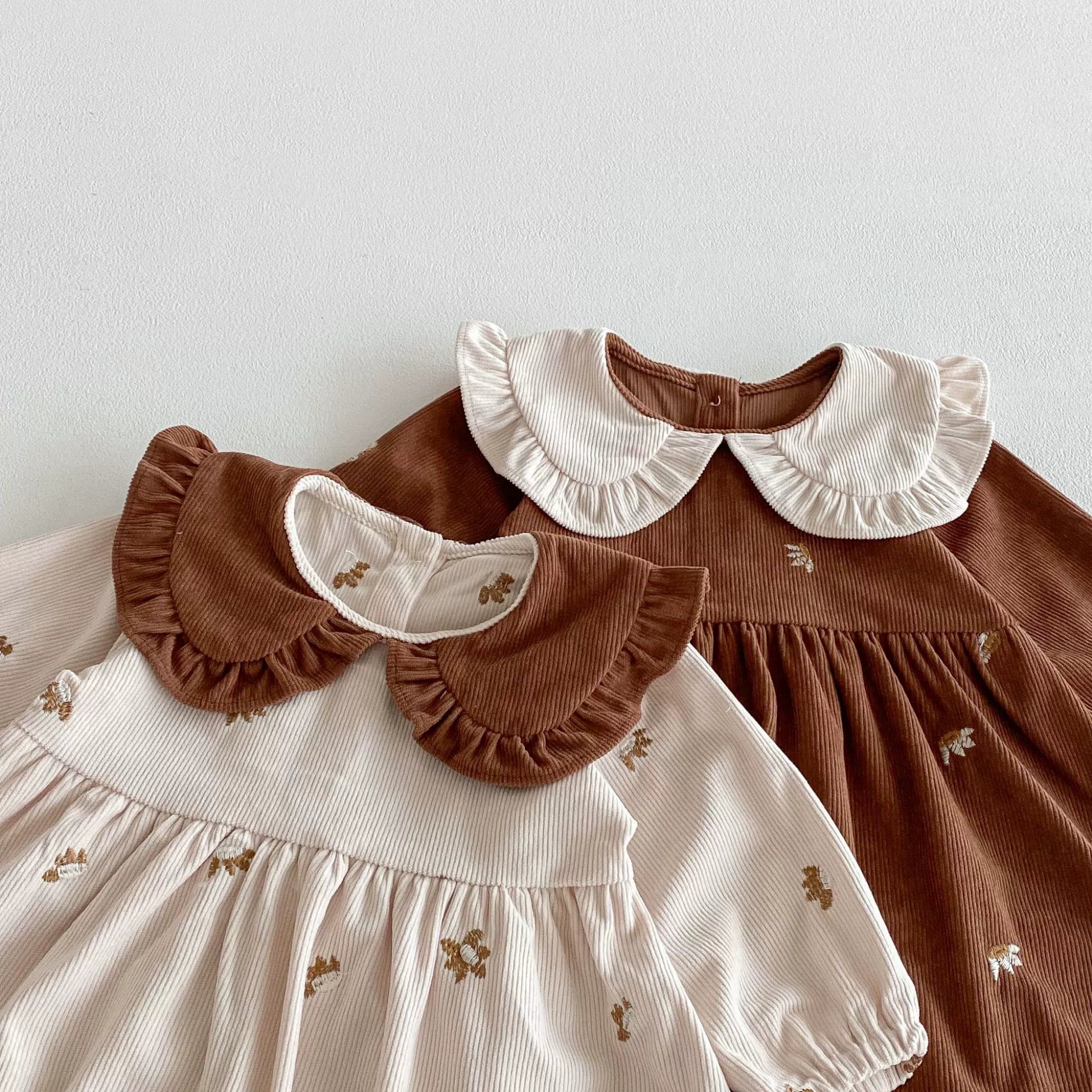 Autumn Hot Selling Baby Kids Girls Princess Long Sleeves Flowers Embroidered Pattern Dress-3