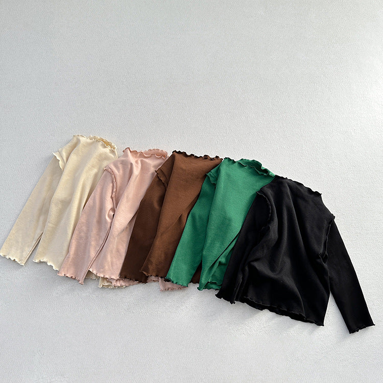 Girls Tops Spring And Autumn Style Children’s Solid Color Long-Sleeved T-Shirts For Girls With Ear-Shaped Inner Bottoming Shirts-1