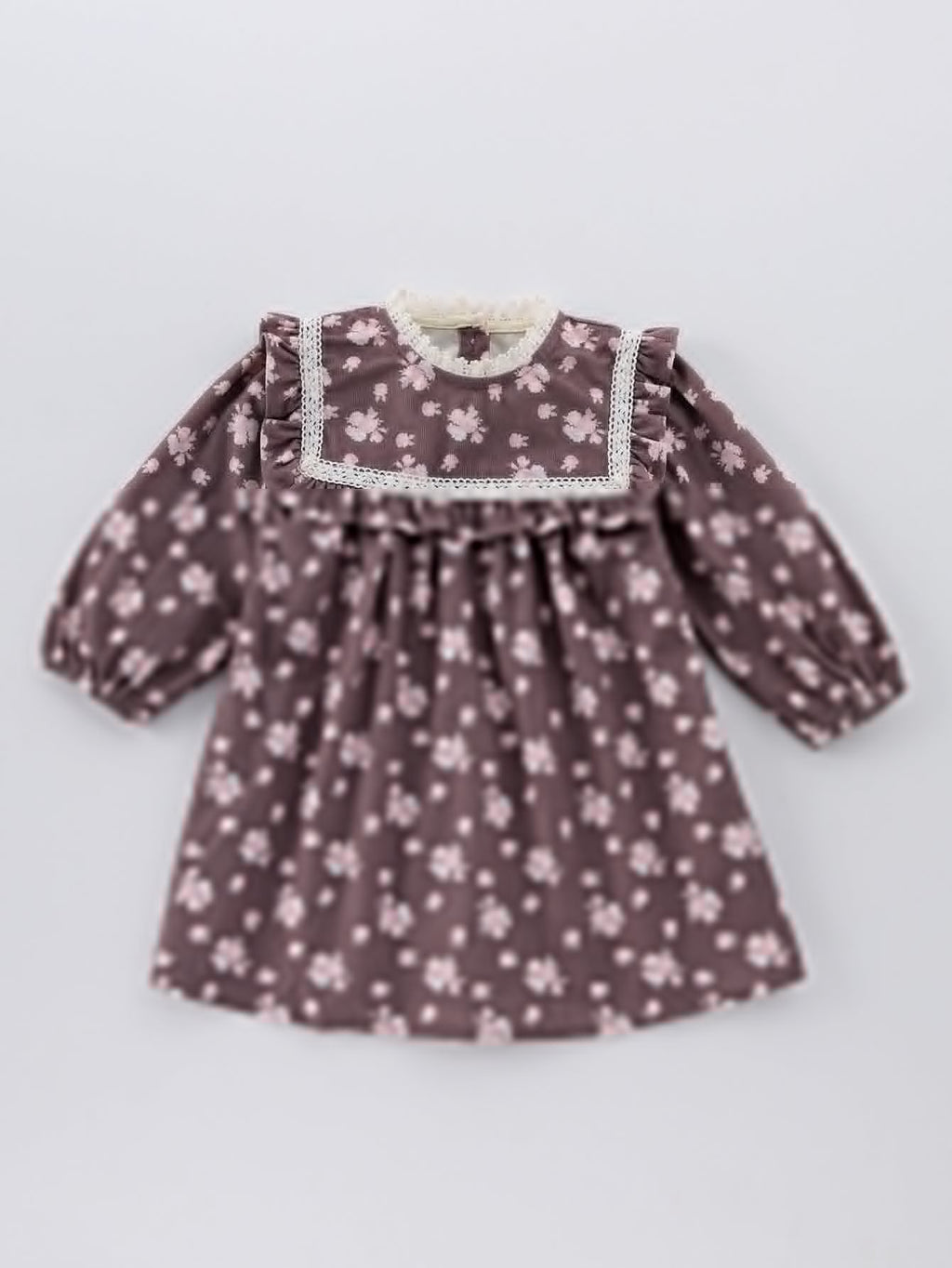 Autumn Floral Print Long-sleeved Dress with Lace Collar for Stylish Girls