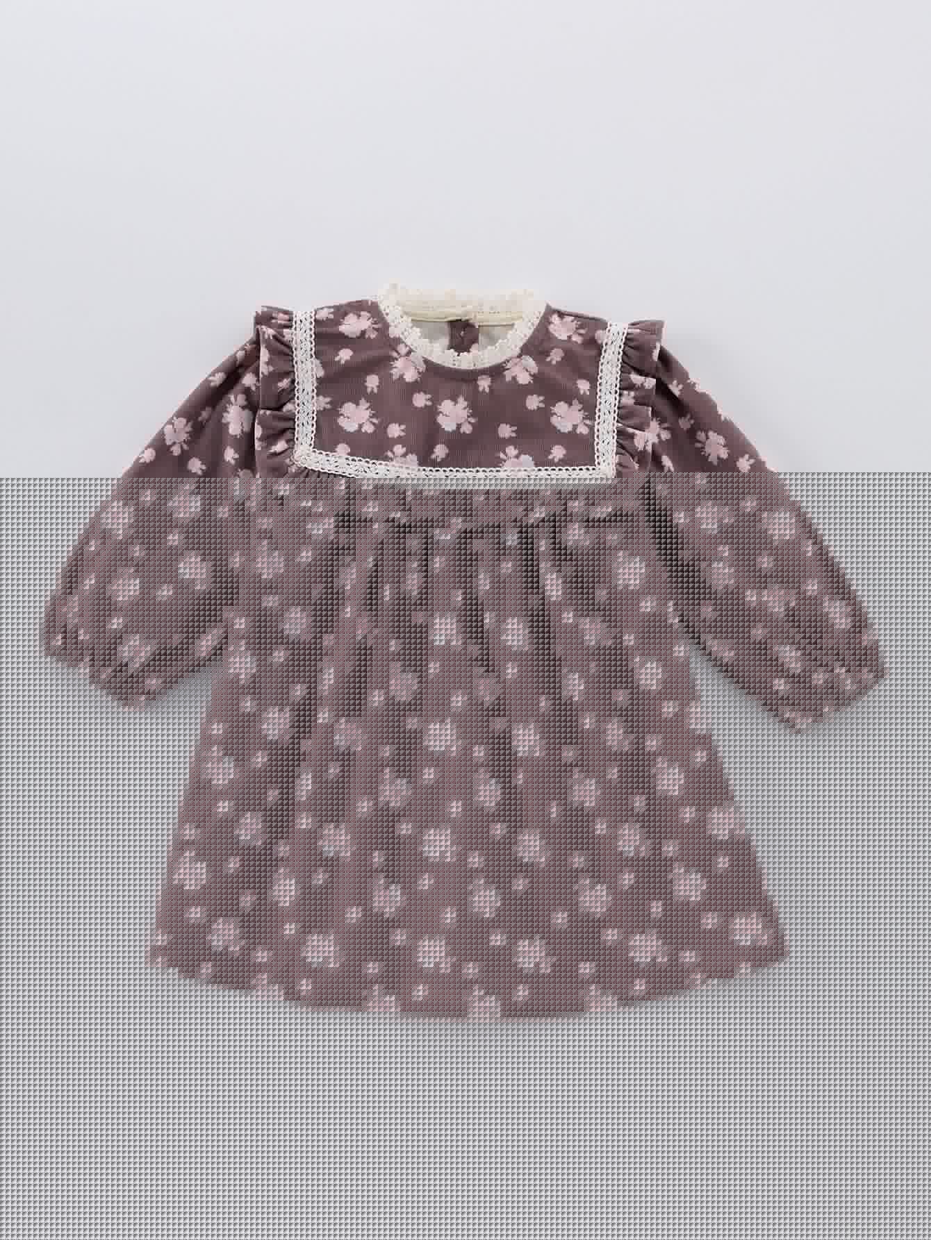 Autumn Floral Print Long-sleeved Dress with Lace Collar for Stylish Girls