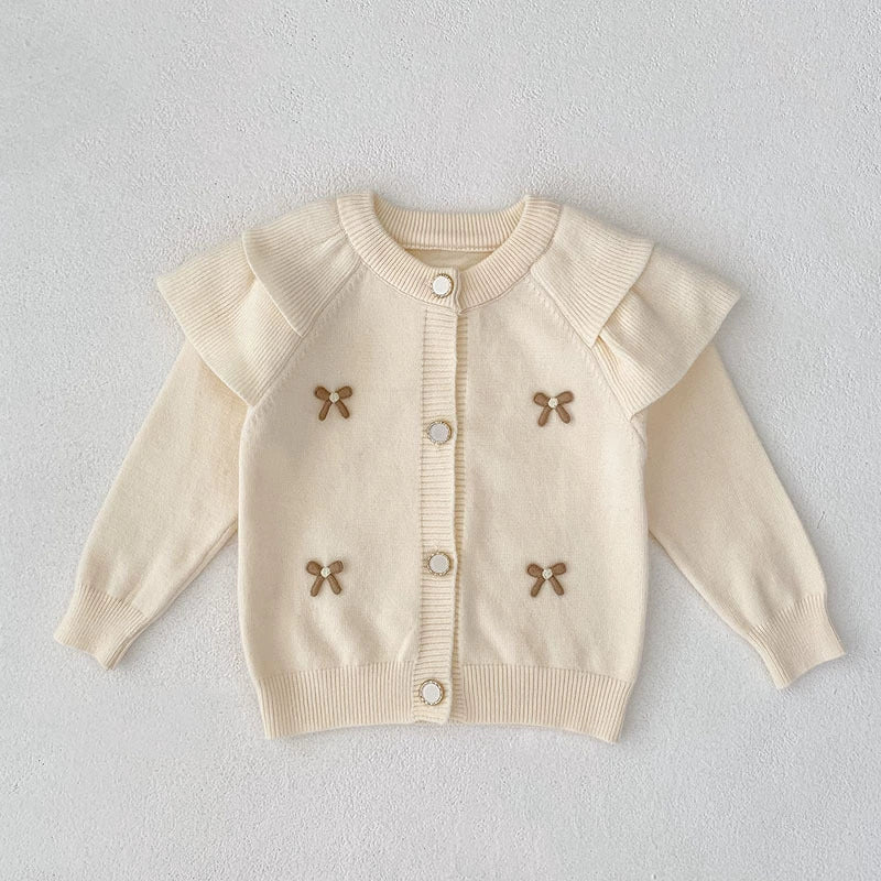 Autumn Arrival Baby Girls Comfortable Butterfly-bow Pattern Knitted Long Sleeves Cardigan-1