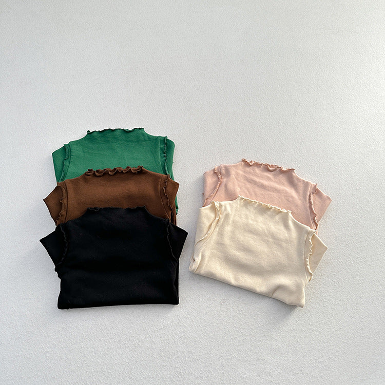 Girls Tops Spring And Autumn Style Children’s Solid Color Long-Sleeved T-Shirts For Girls With Ear-Shaped Inner Bottoming Shirts-2