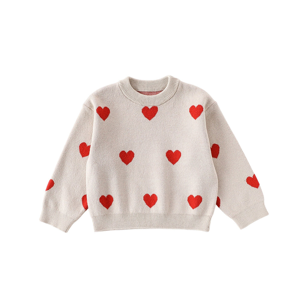 Autumn and Winter Arrival Baby Kids Girls Long Sleeves Hearts Pattern Crew Neck Sweater-1