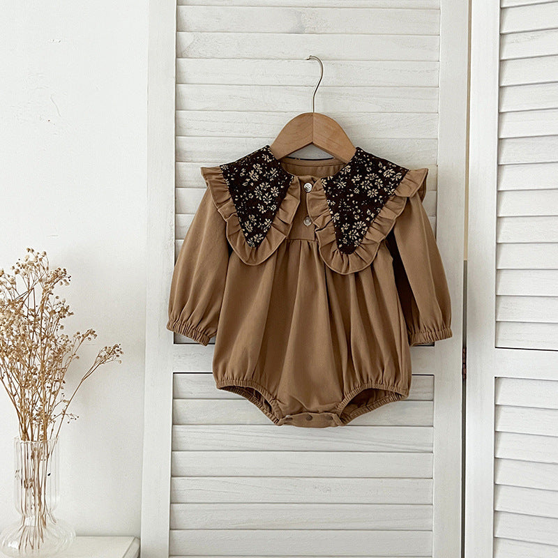 Arrival Autumn Vintage Flowers Pattern Embroidery Collar Baby Kids Girls Onesies and Dress – Princess Sister Matching Set-3