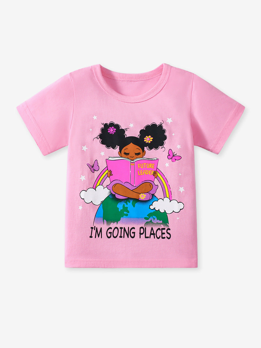 Kids’ Mermaid Cartoon Pattern Short Sleeves T-shirt in European and American Style for Summer-3