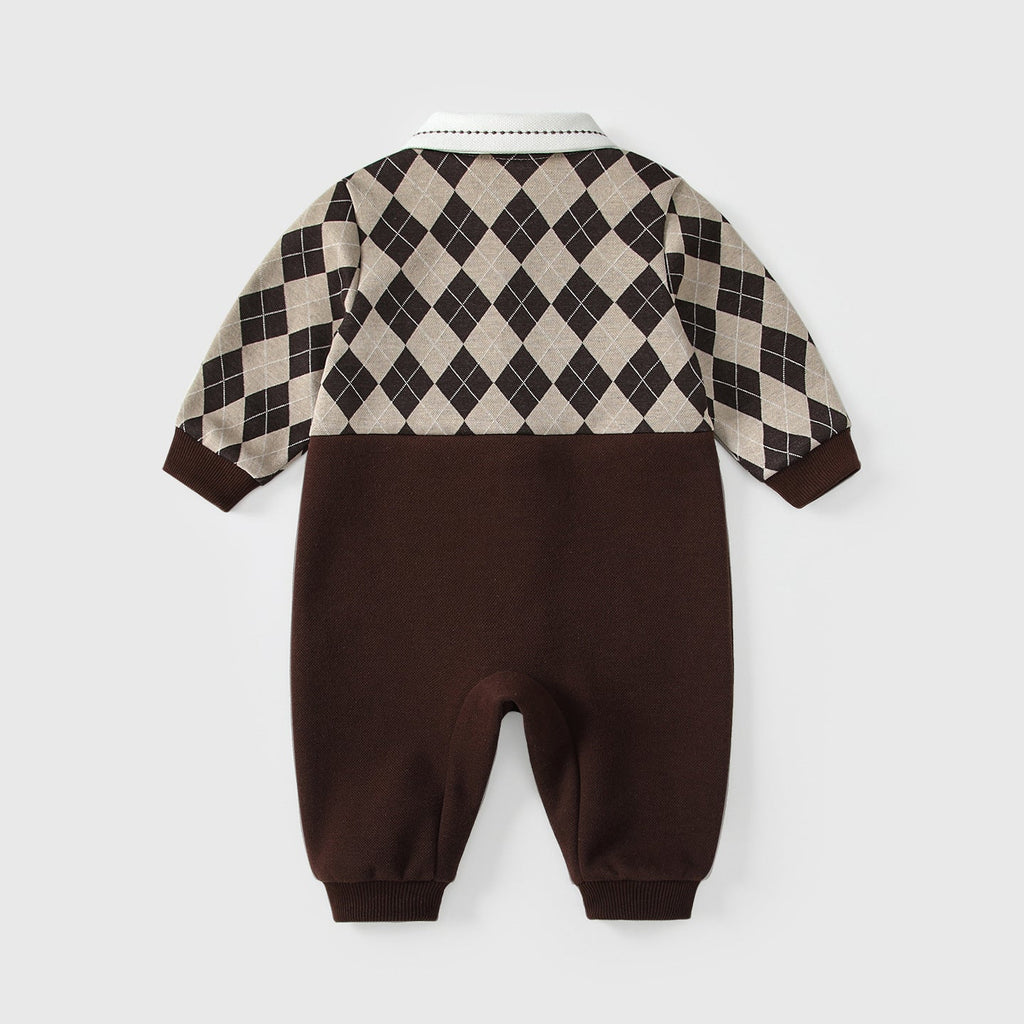 Autumn Hot Selling Baby Boys Color Patchwork Plaid Rompers Bodysuits with Collar