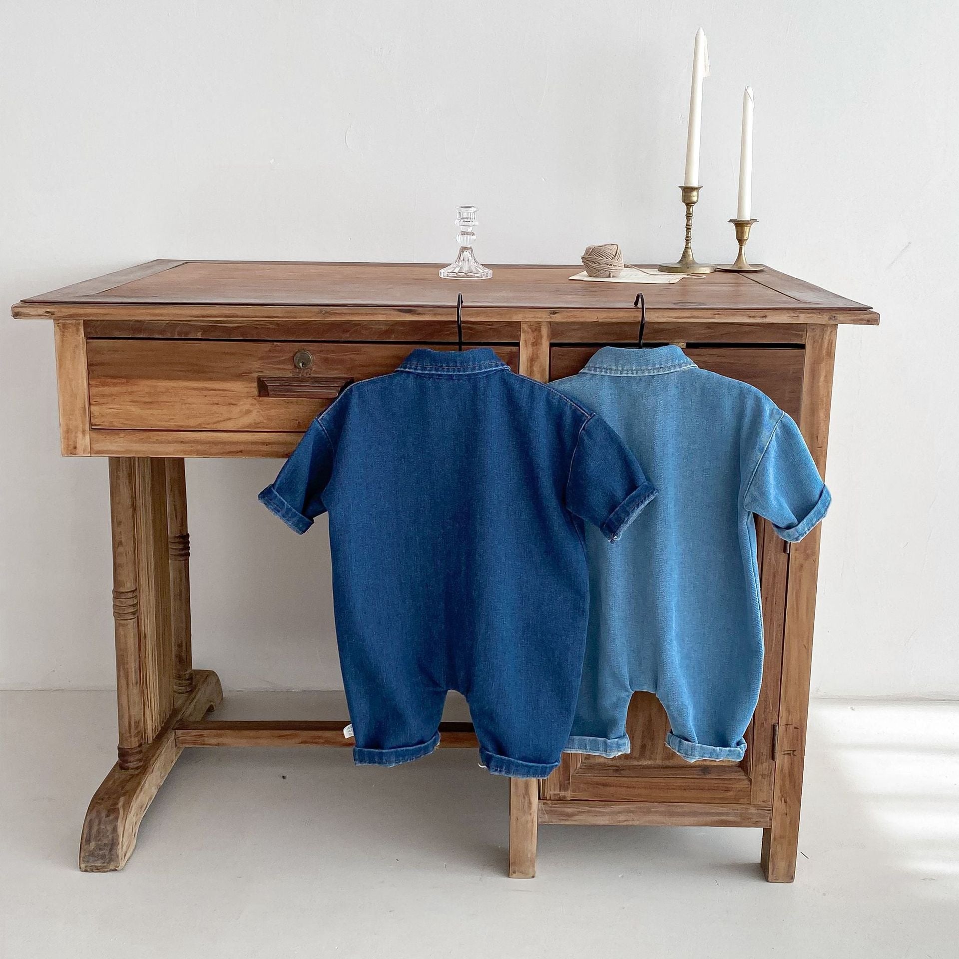 Autumn and Spring Arrival Baby Unisex Long Sleeves Cartoon Pattern Single Breasted Denim Rompers-3