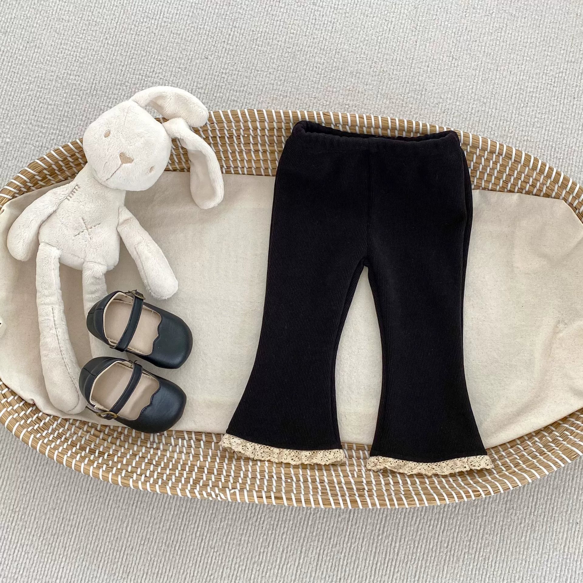 Autumn Arrival Modern Baby Kids Girls Lace Trim Decorated Warm Fleece Pants-1