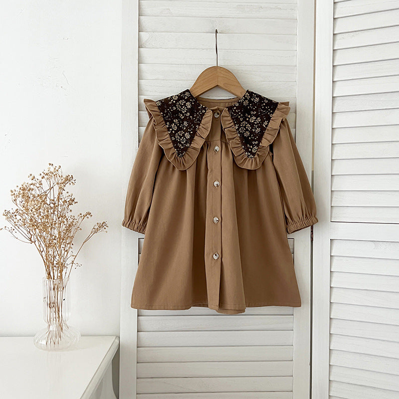 Arrival Autumn Vintage Flowers Pattern Embroidery Collar Baby Kids Girls Onesies and Dress – Princess Sister Matching Set-4