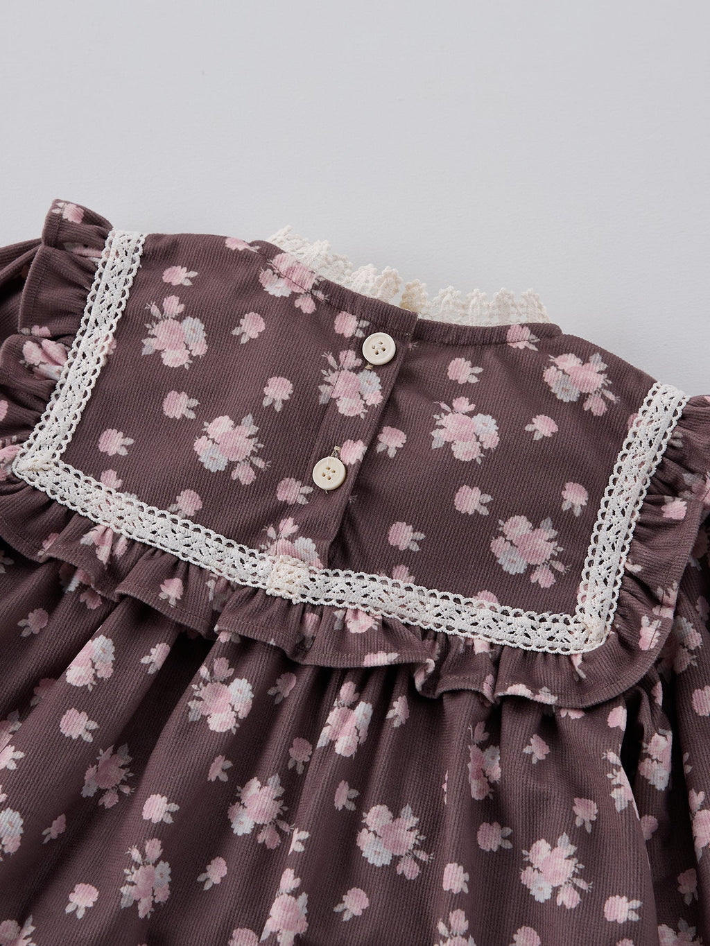 Autumn Floral Print Long-sleeved Dress with Lace Collar for Stylish Girls