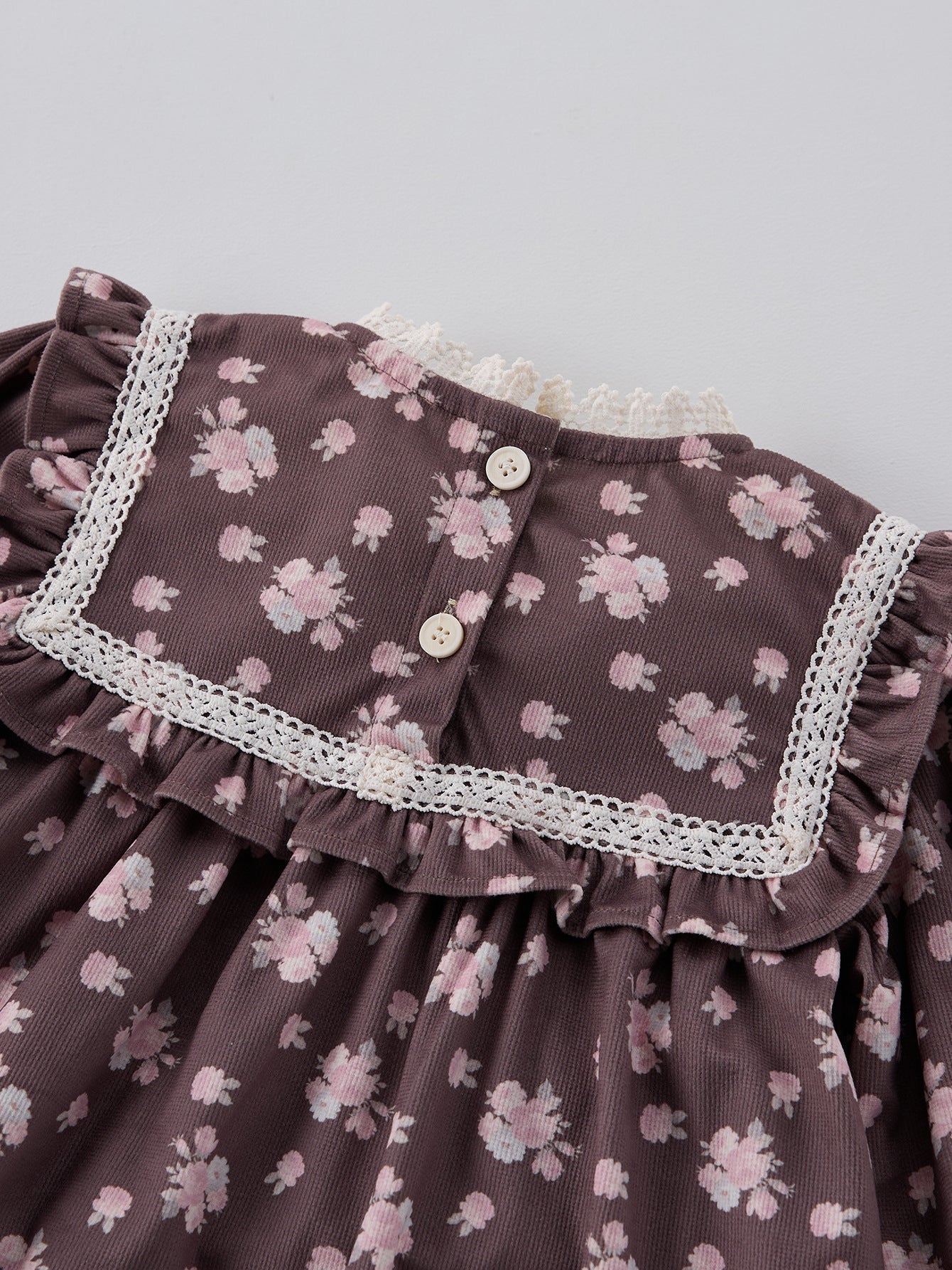 Autumn Floral Print Long-sleeved Dress with Lace Collar for Stylish Girls