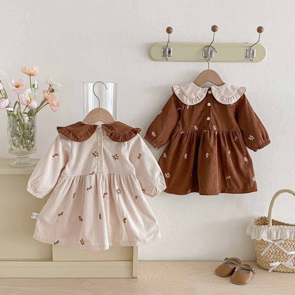 Autumn Hot Selling Baby Kids Girls Princess Long Sleeves Flowers Embroidered Pattern Dress-0