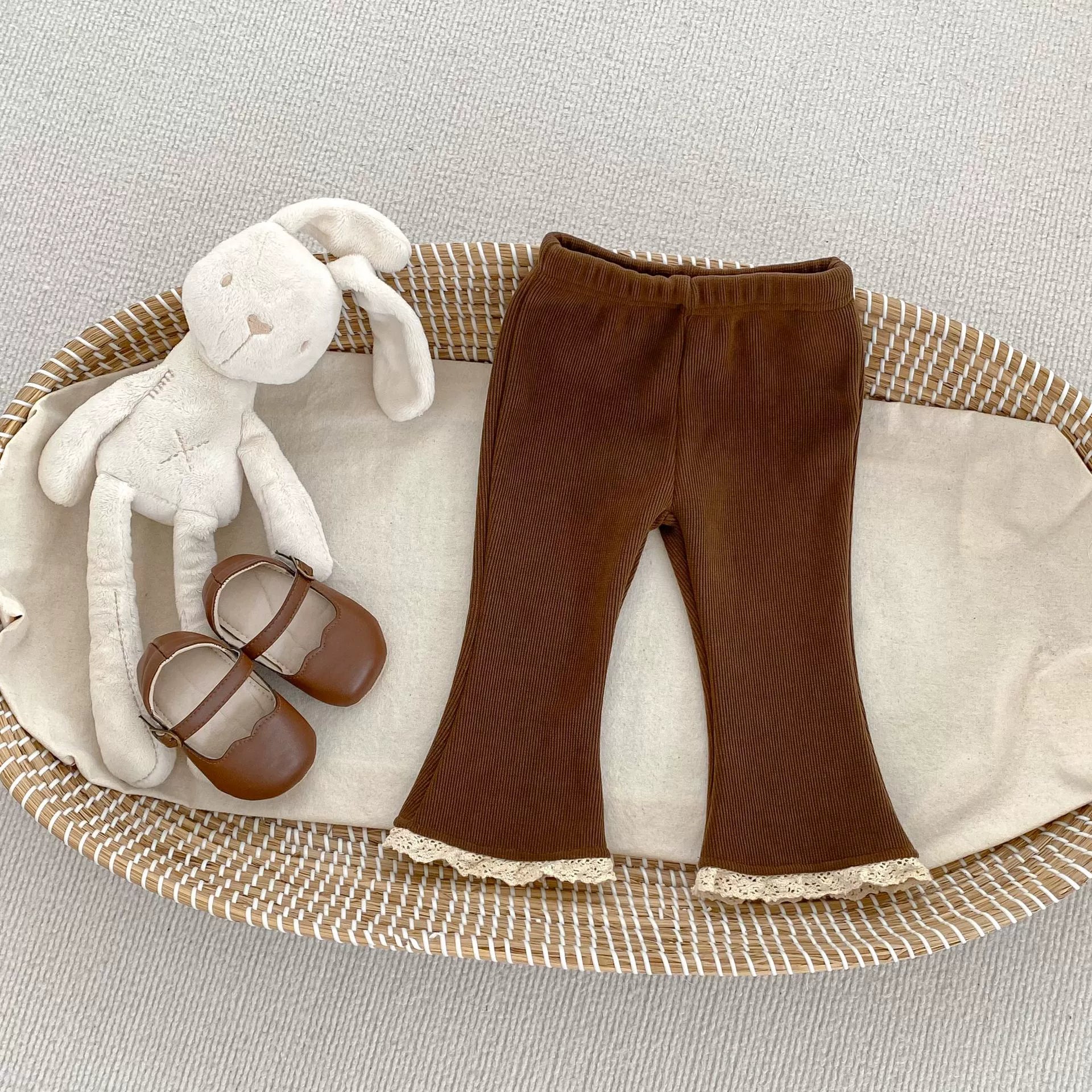 Autumn Arrival Modern Baby Kids Girls Lace Trim Decorated Warm Fleece Pants-2