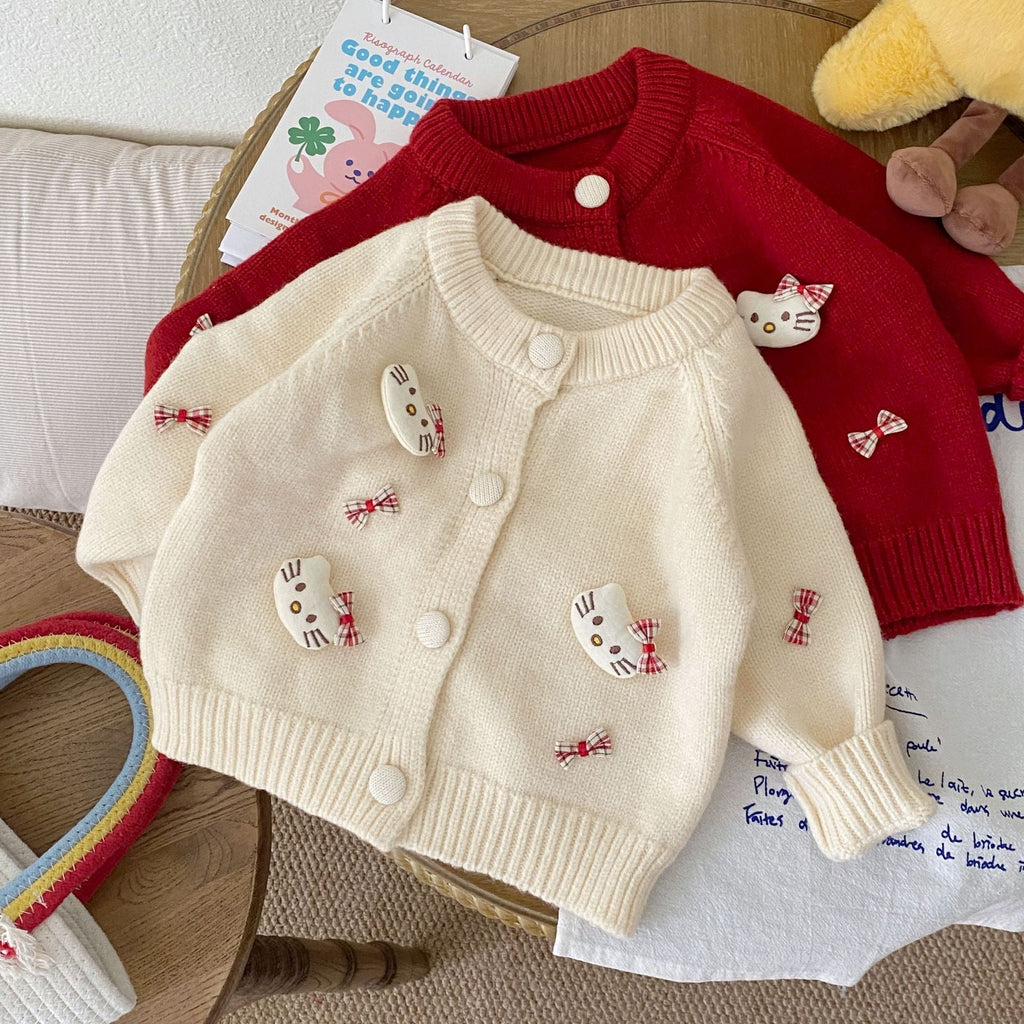 Autumn and Winter Arrival Baby Kids Girls Cartoon and Geometric Pattern Long Sleeves Casual Cardigan-0