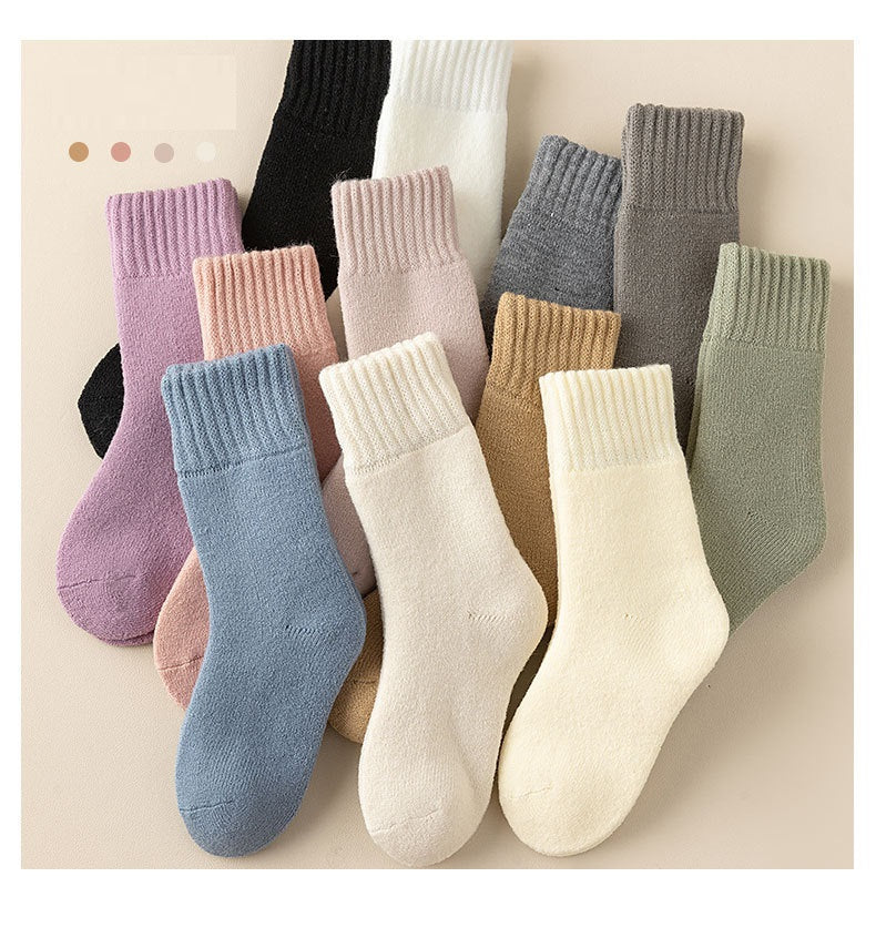 Winter/Autumn Candy-Colored Mid-Calf Socks in Combed Cotton for Warmth and Comfort-0